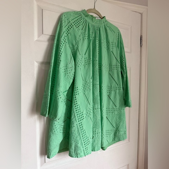 Rodebjer jade green cotton broderie anglaise long-sleeved mini dress - One size - Picture 3 of 6